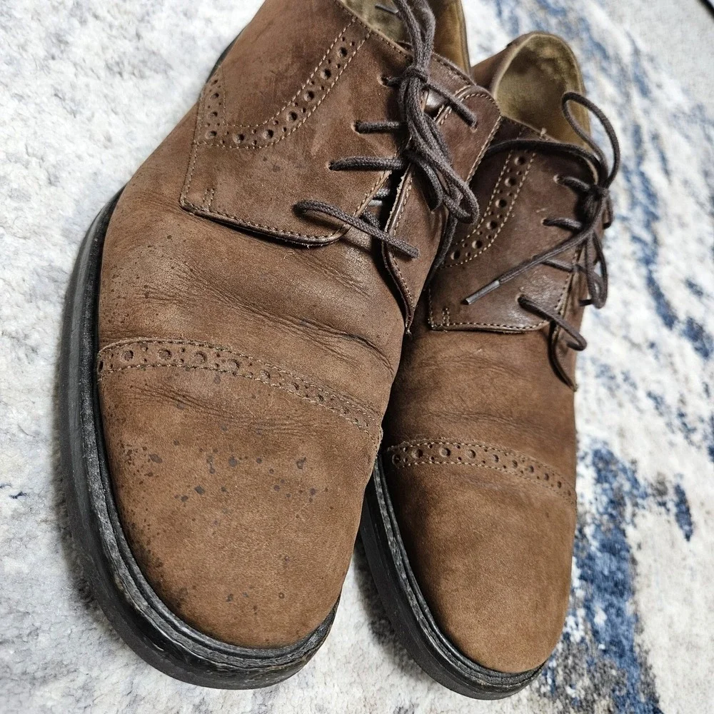 Johnston & Murphy Dress Shoes Mens 10M Brown Suede Cap‎ Toe Brogue Brazil Preppy